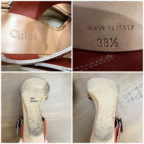 Chloe Wood Heel Wedge Sandals 38.5 - Picture 9 of 11